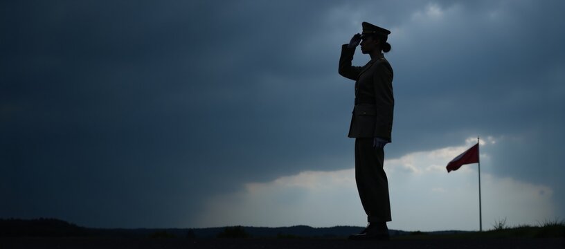 African-American female solider salutes U
