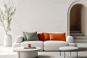 minimalist interior orange sofa design of modern living room