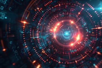 Obraz premium Futuristic Digital Tunnel with Glowing Circuits and Data Streams