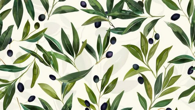 Background with olive tree branches seamless loop animation