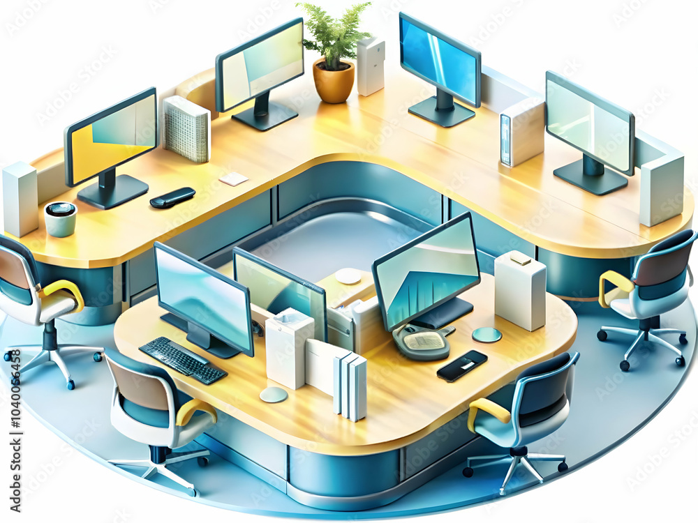 Poster glossy open office design with vr workstations ergonomic chairs innovative layout ideal for branding
