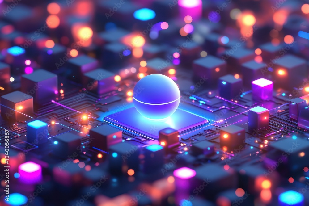 Poster illuminated sphere on circuit board a glimpse into the future of technology and innovation