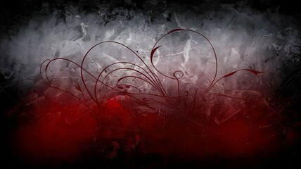 Red grunge floral design. Abstract grunge background with a red floral pattern. The design evokes a sense of passion, energy, and intensity.