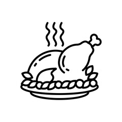 Roast Turkey Outline Icon, Vector illustration