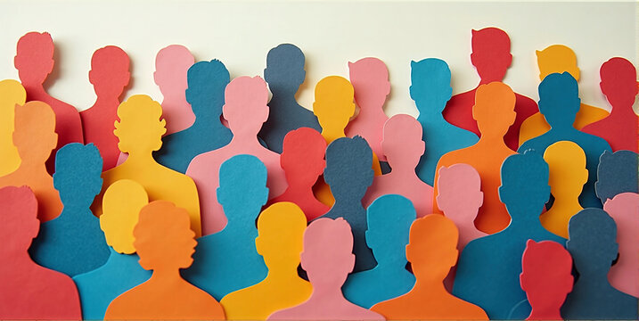 Illustrative representation of the diversity of different people colored silhouettes of human persons