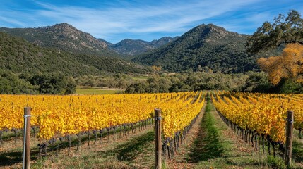 Fototapeta premium Vibrant Vineyard Landscape Under Clear Blue Skies