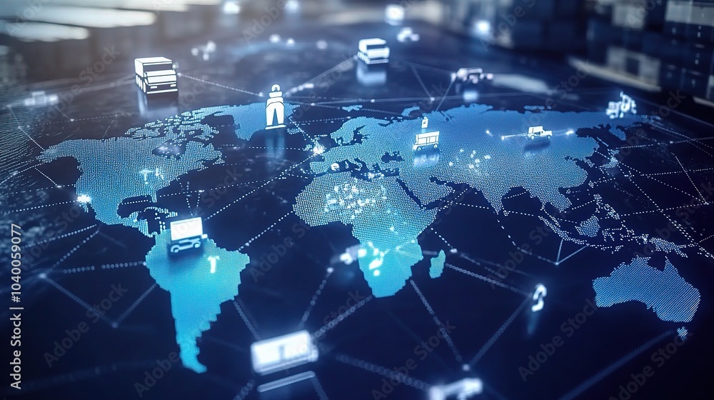 Poster global network with transportation and digital elements