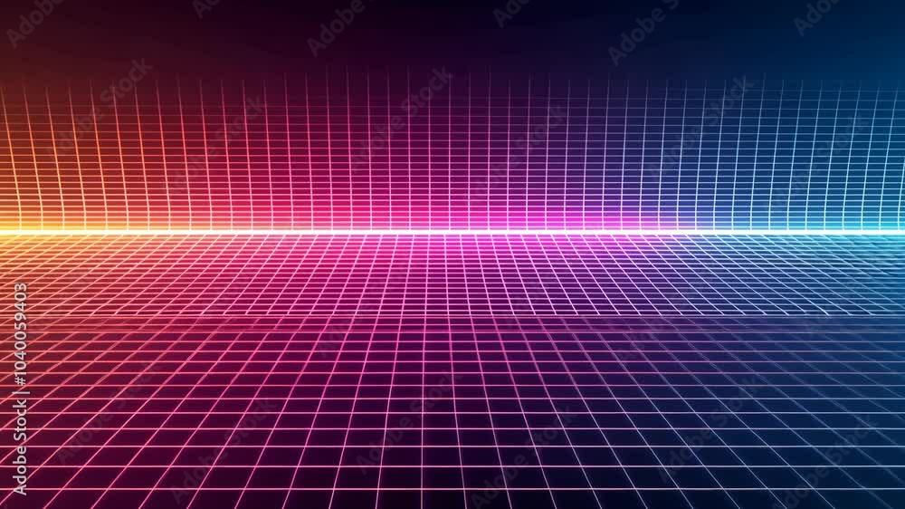 Poster vibrant neon grid background with futuristic retro aesthetic, perfect for designs, games, and tech-t
