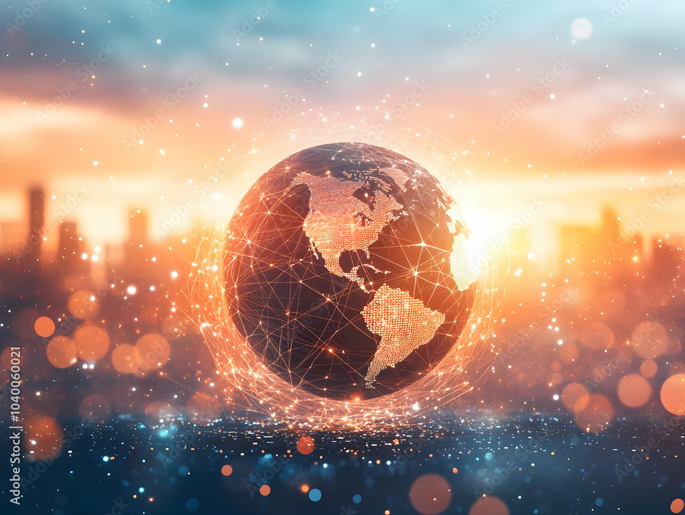 Aufkleber flat globe network connections abstract bokeh background global community business connections vecto