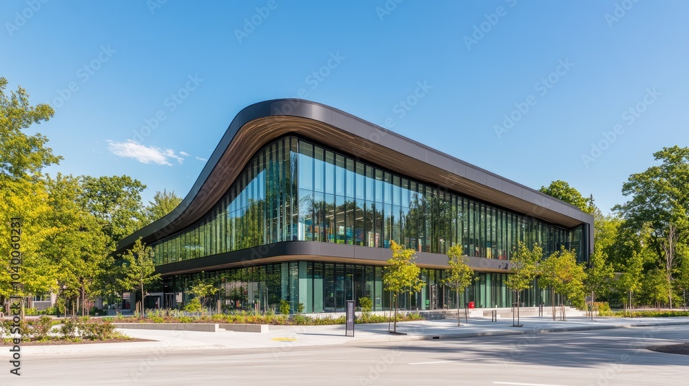 Poster modern library with innovative design and open spaces
