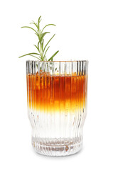 Refreshing espresso tonic drink with rosemary isolated on white