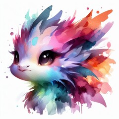 Fototapeta premium Abstract Watercolor Chibi Baby Dragon Silhouette with Bold Brush Strokes Generative AI