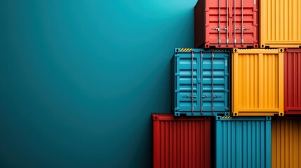An architectural composition featuring an array of stacked shipping containers in red, teal, and yellow, emphasizing modern design and effortless utility aesthetics.