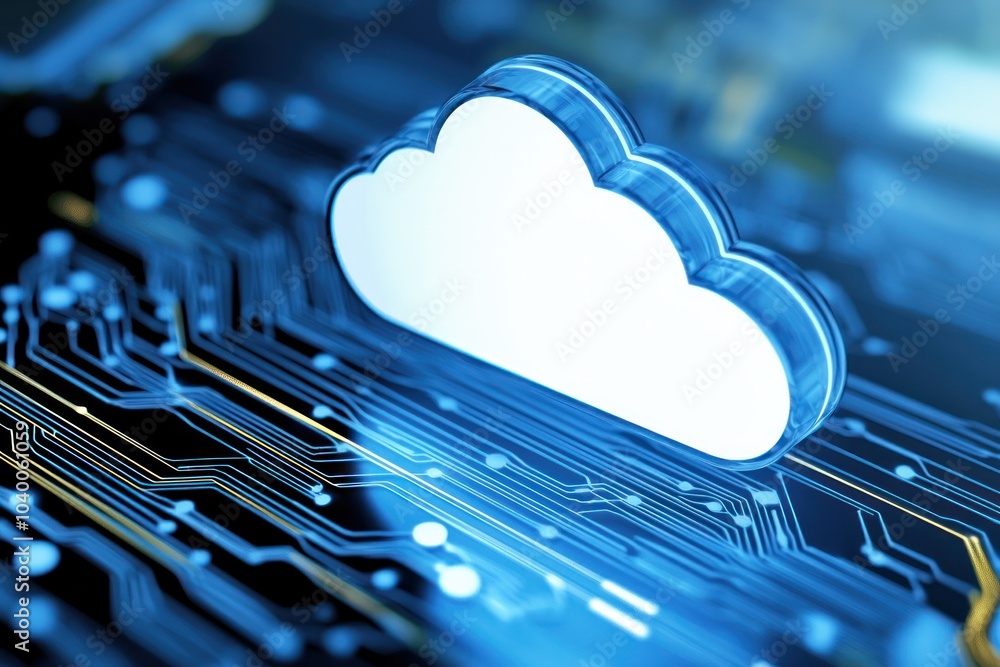 Poster modern cloud computing technology with digital circuit background for innovation and connectivity