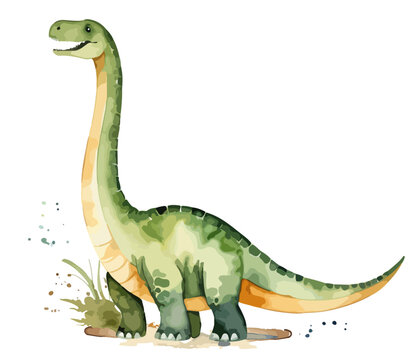 watercolor green dinosaur standing, white background clip art preview