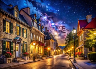 Obraz premium Low Light Photography of ConstableVille: Enchanting Nightscape with Twinkling Stars and Soft Glows