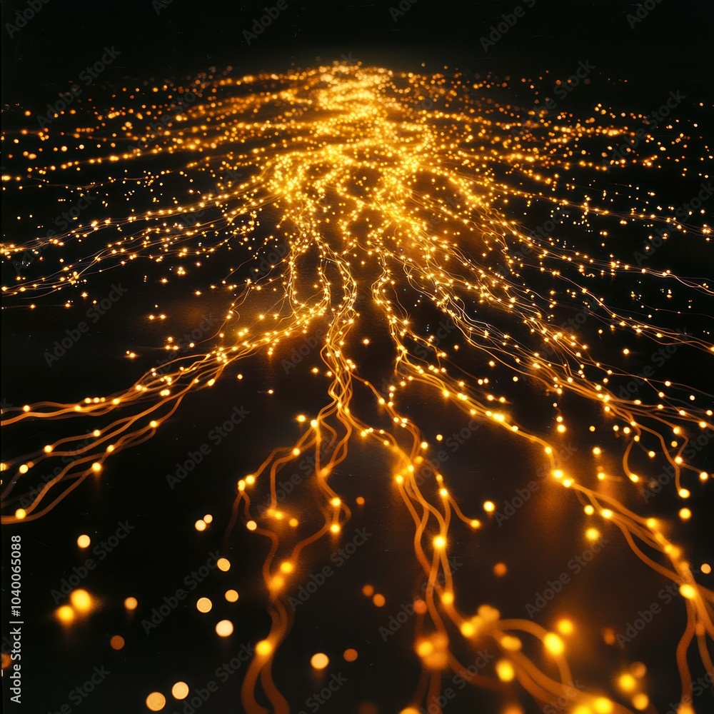 Poster illuminated pathways a journey through streams of light and energy in motion