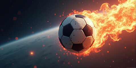 Fototapeta premium Illustrative representation of a fast and burning soccer ball ,dynamics, tension and energy in the game of soccer