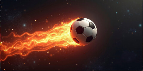 Fototapeta premium Illustrative representation of a fast and burning soccer ball ,dynamics, tension and energy in the game of soccer
