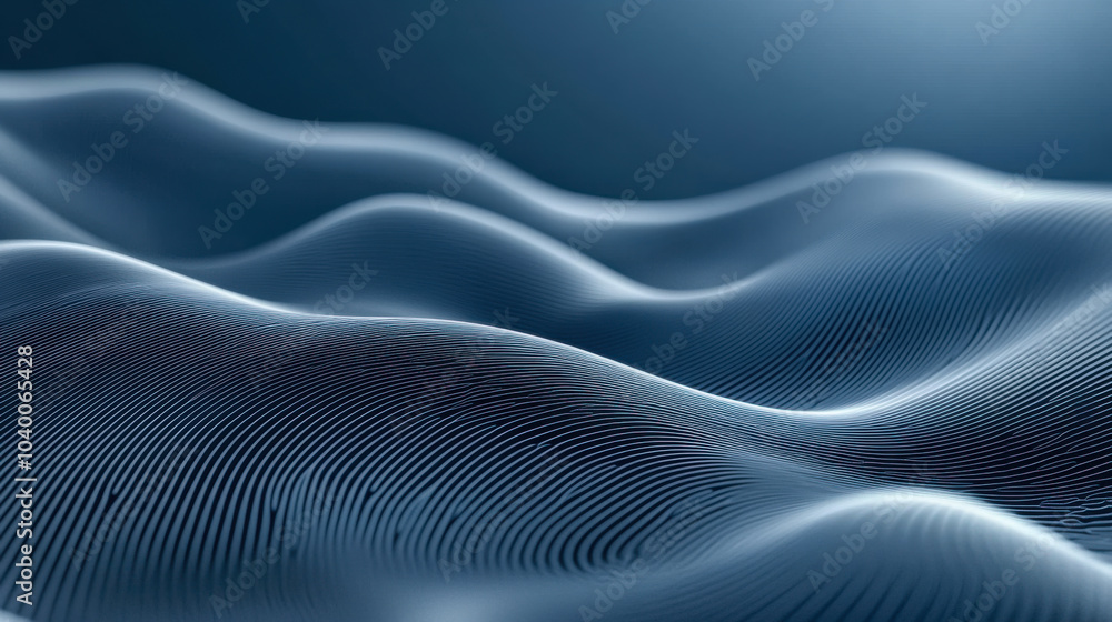 Poster abstract wave patterns in dark blue tones create a calming visual effect resembling fluid motion and