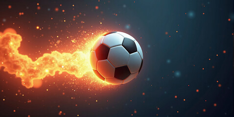 Fototapeta premium Illustrative representation of a fast and burning soccer ball ,dynamics, tension and energy in the game of soccer