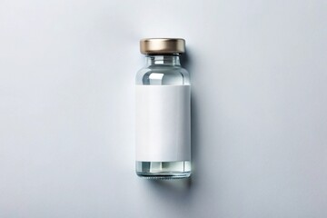 Medical glass vial with white label from above view