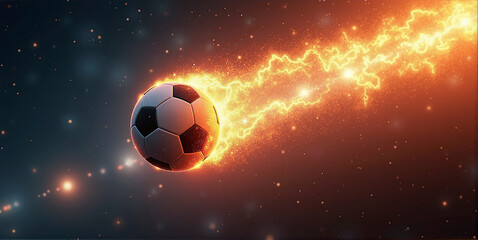 Fototapeta premium Illustrative representation of a fast and burning soccer ball ,dynamics, tension and energy in the game of soccer