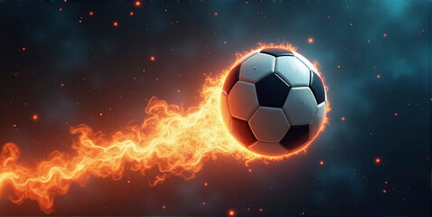 Naklejka premium Illustrative representation of a fast and burning soccer ball ,dynamics, tension and energy in the game of soccer