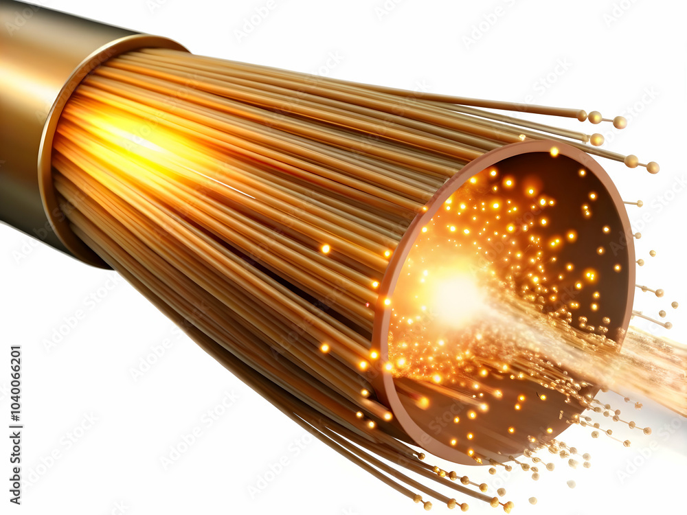 Poster macro view digital data flow fiber optics colorful light beams data streams high speed ai transfer b