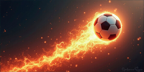 Fototapeta premium Illustrative representation of a fast and burning soccer ball ,dynamics, tension and energy in the game of soccer