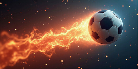 Naklejka premium Illustrative representation of a fast and burning soccer ball ,dynamics, tension and energy in the game of soccer