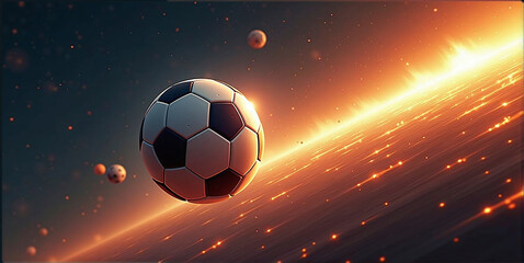 Fototapeta premium Illustrative representation of a fast and burning soccer ball ,dynamics, tension and energy in the game of soccer