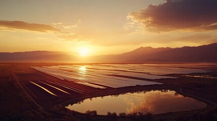 Fototapeta premium Solar farm installation in broad daylight, capturing the sunâ€™s energy to produce sustainable power with precision.