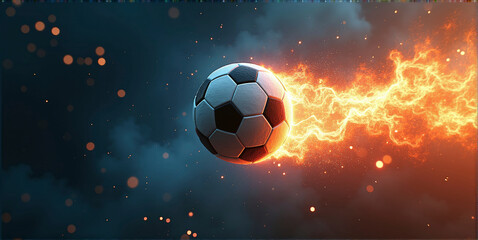 Fototapeta premium Illustrative representation of a fast and burning soccer ball ,dynamics, tension and energy in the game of soccer