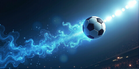 Illustrative representation of a fast and burning soccer ball ,dynamics, tension and energy in the game of soccer
