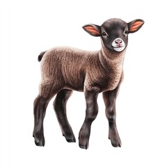 Fototapeta premium A cute, young lamb stands, showcasing its soft brown wool and playful demeanor.
