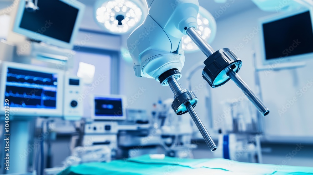 Aufkleber a robot conducting precision surgery in a high-tech operating room with advanced surgical tools and 
