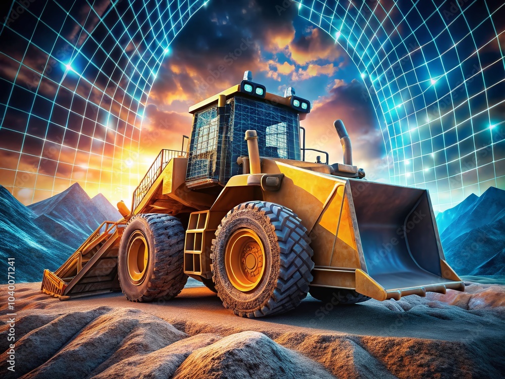 Aufkleber macro photography of a big front-end loader bulldozer in a mining setting - heavy equipment machine 