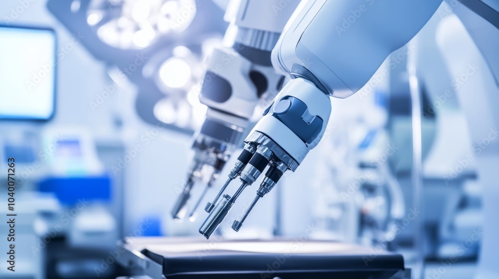 Aufkleber a robot conducting precision surgery in a high-tech operating room with advanced surgical tools and 