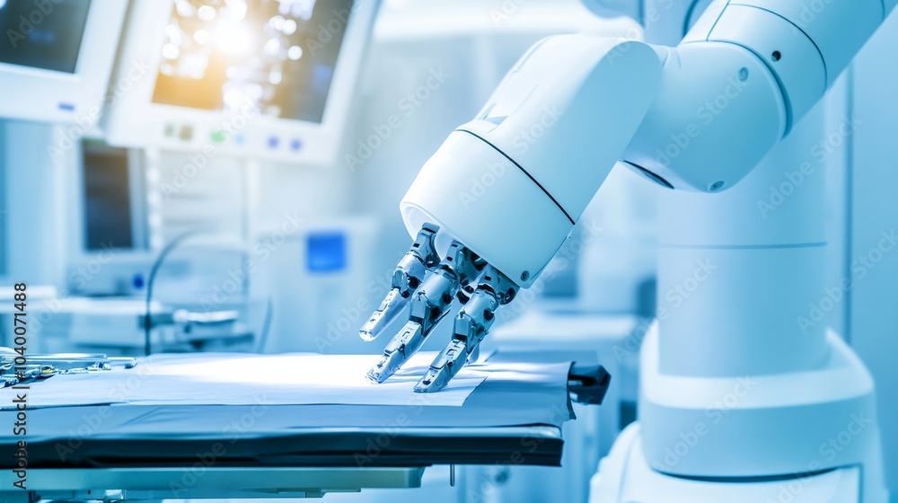 Aufkleber a robot conducting precision surgery in a high-tech operating room with advanced surgical tools and 