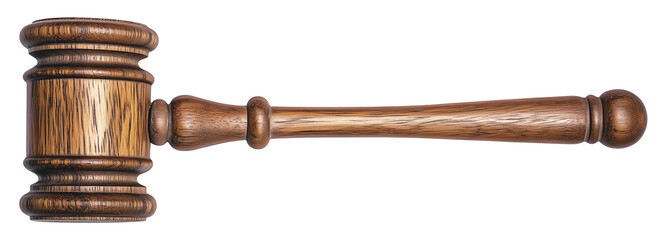 Close-up of judges wooden gavel, cut out - stock png.