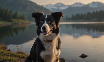 Border Collie by the Tranquil Lake