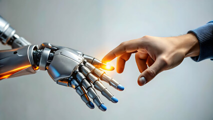 Interlocking Human Robotic Gears Concept Seamless Collaboration Image Plain Background for Branding Text Copy Space Photo Stock