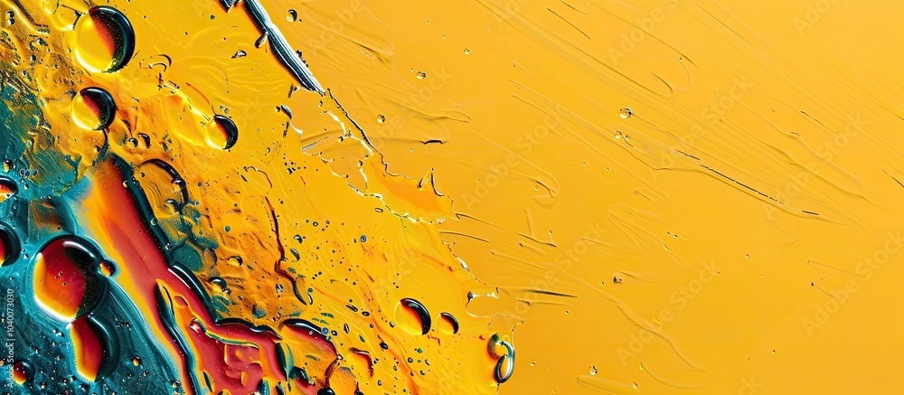 Aufkleber top view of machine oil on a colorful background with a copy space image