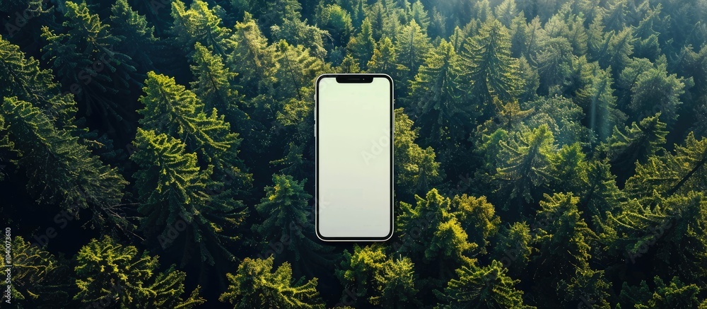 Poster copy space image of a cellphone displaying a blank screen set against a stunning natural backdrop id