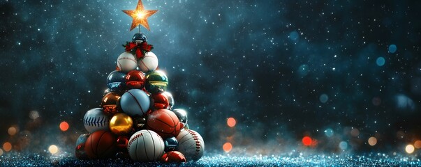 Christmas Tree Decorated with Sport Balls   Holiday Sports Theme