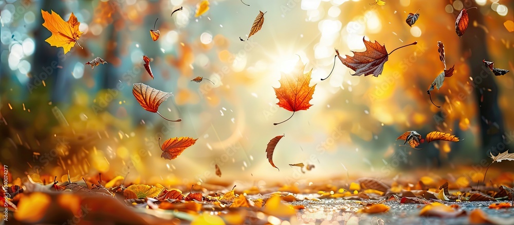 Aufkleber experience a captivating autumn scene with vibrant leaf colors under the sun s glow creating a strik