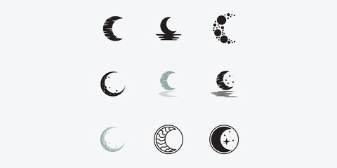 Set of Moon logo design template. Crescent moon logo.