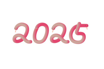 立体的でかわいい赤色の蛇が2025の形に並んでいるイラスト