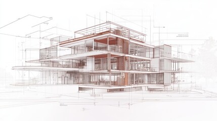 Architectural blueprint showcasing a modern multi-level structure.